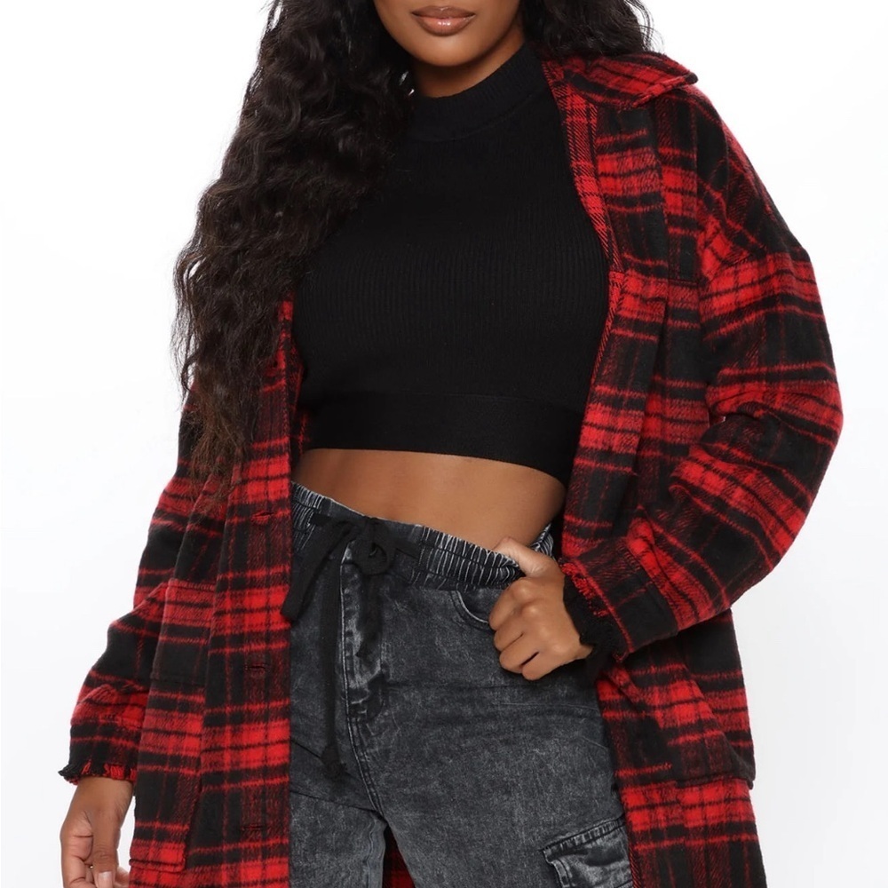 HYFVE  Red And Black Plaid Button Down Shirt Jacket Size large